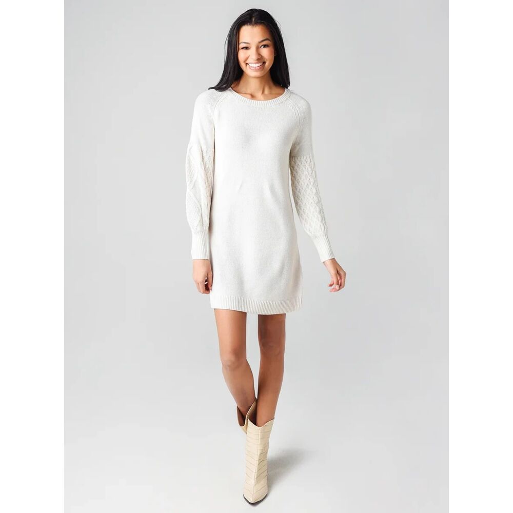 NWT BB Dakota Seen Sweater Days Dress Ivory Cable Knit Balloon Sleeve Size Small